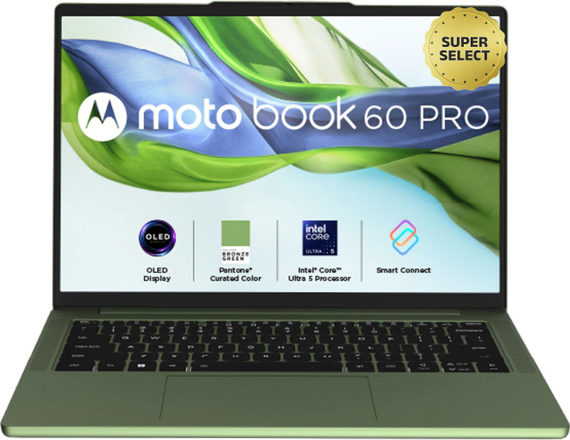 MOTOROLA Motobook 60 Pro Full Metal OLED AI PC Intel Core Ultra 5 225H - (16 GB/1 TB SSD/Windows 11 Home) Motobook 60 14IAH101 Thin and Light Laptop(14 Inch, PANTONE Bronze Green, 1.39 Kg, With MS Office)