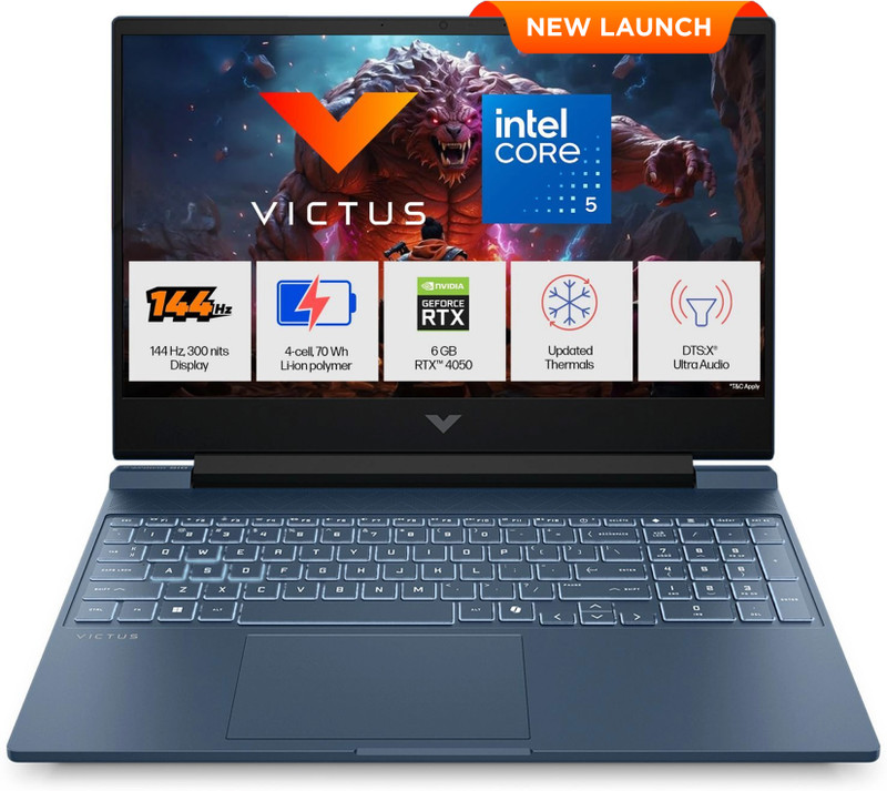 HP Victus (i5 14th Gen) Intel Core 5 210 H - (16 GB/512 GB SSD/Windows 11 Home/6 GB Graphics/NVIDIA GeForce RTX 4050) 15-fa2203TX Gaming Laptop(15.6 inch, Performance blue, 2.29 kg, With MS Office)