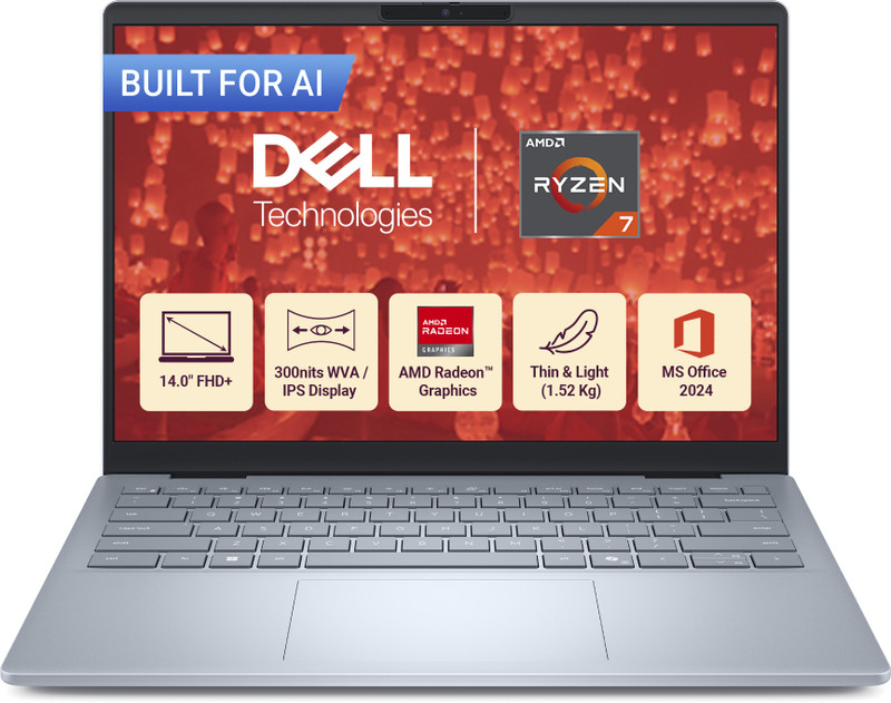 DELL 14 Microsoft Office Home 2024 AMD Ryzen AI 7 Octa Core 350 AI - (16 GB/1 TB SSD/Windows 11 Home) DB14255 Thin and Light Laptop(14 Inch, Ice Blue, 1.52 Kg, With MS Office)