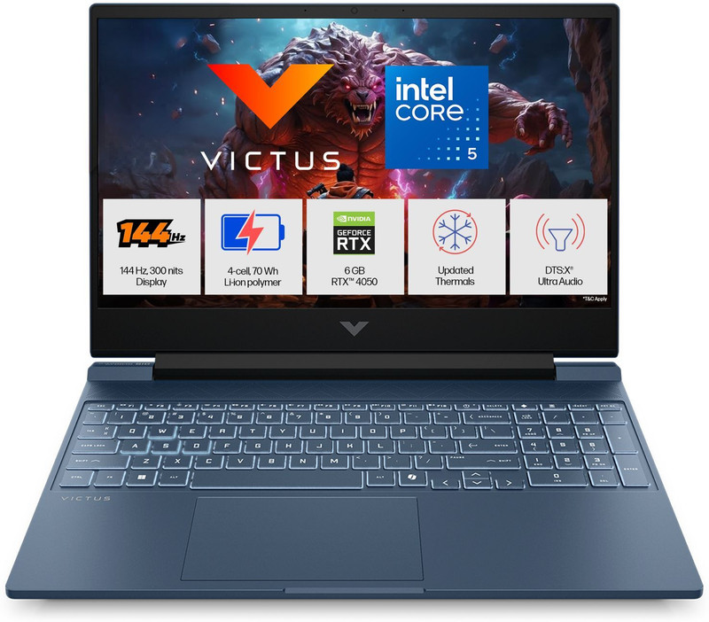 HP Victus Intel Core i5 13th Gen 13420H - (16 GB/512 GB SSD/Windows 11 Home/4 GB Graphics/NVIDIA GeForce RTX 3050 A) 15-fa2191TX Gaming Laptop(15.6 Inch, Performance blue, chrome logo, 2.29 Kg, With MS Office)