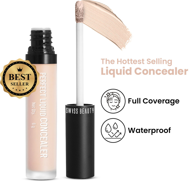 SWISS BEAUTY Liquid Lightweight Concealer | Full Coverage | Easy Blend | Matte Finish Concealer(Medium - Moyen, 6 g)