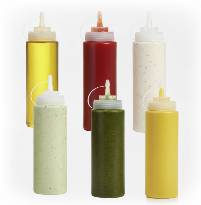 DAOME Reusable Condiment Kitchen Sauce Bottles Jam Tomato Sauce Cruet Vinegar Bottle 650 ml Plastic Bottle(Pack of 6, Multicolor)