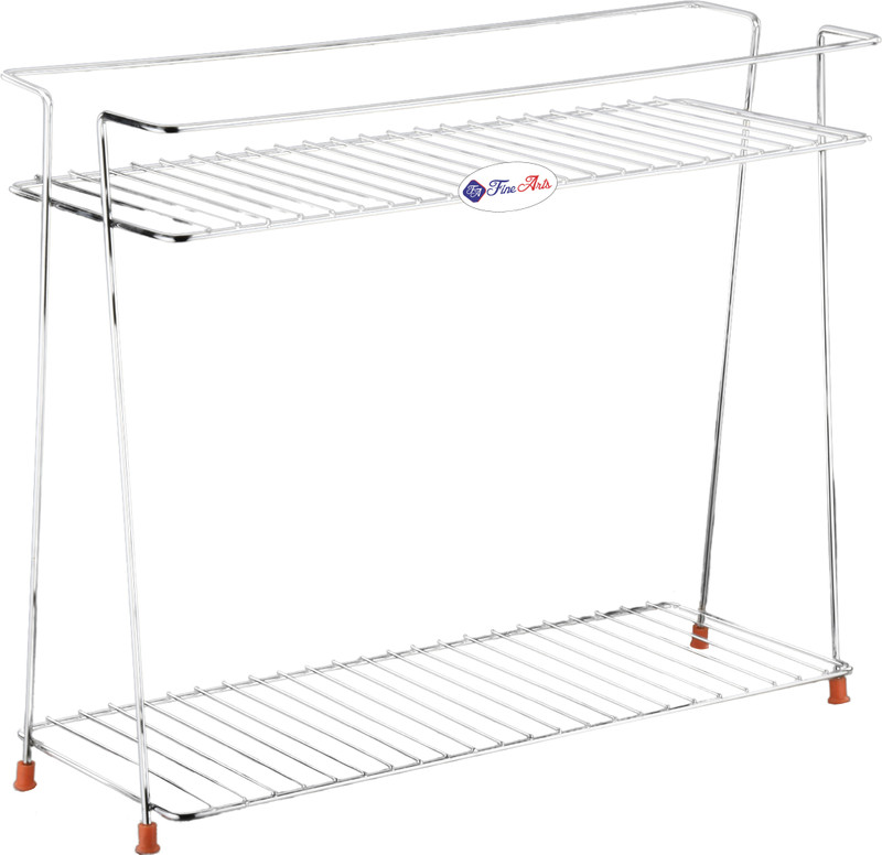 FineArts Stainless Steel 2 Tier Kitchen Trolley Kitchen Rack Spice Rack Stainless Steel Kitchen Trolley(Pre-assembled)