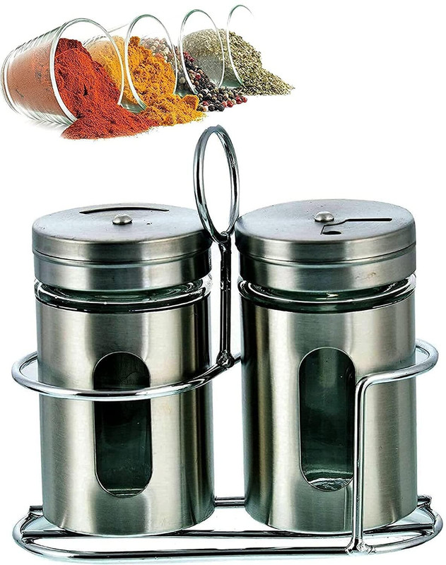 RICHI THE HOME DECOR Stainless Steel & Glass Salt Pepper Shaker Spice Jars Sugar Sprinkler Shaker 40 gm