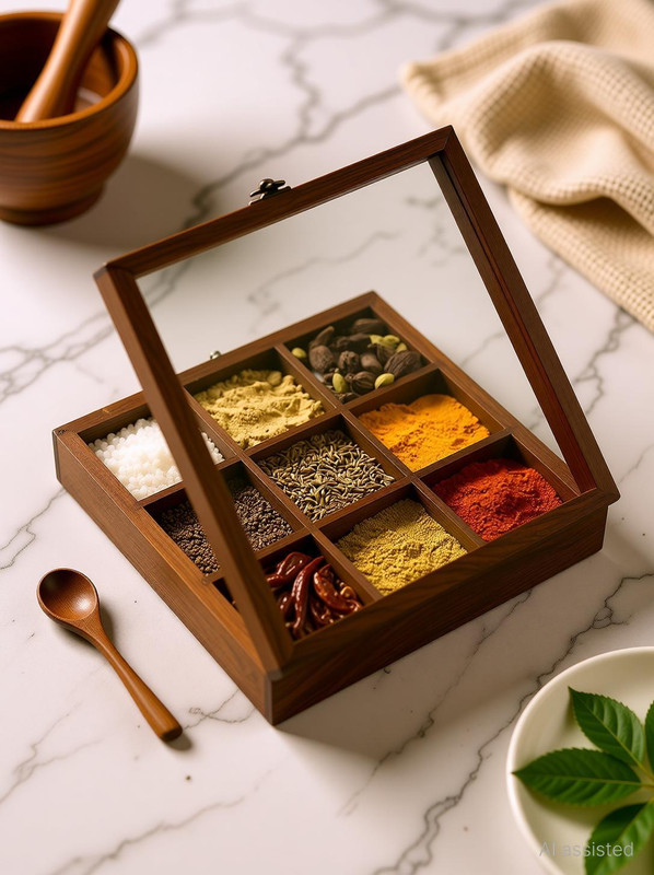 SearchForMerch Spice Set Glass, Wooden(1 Piece)