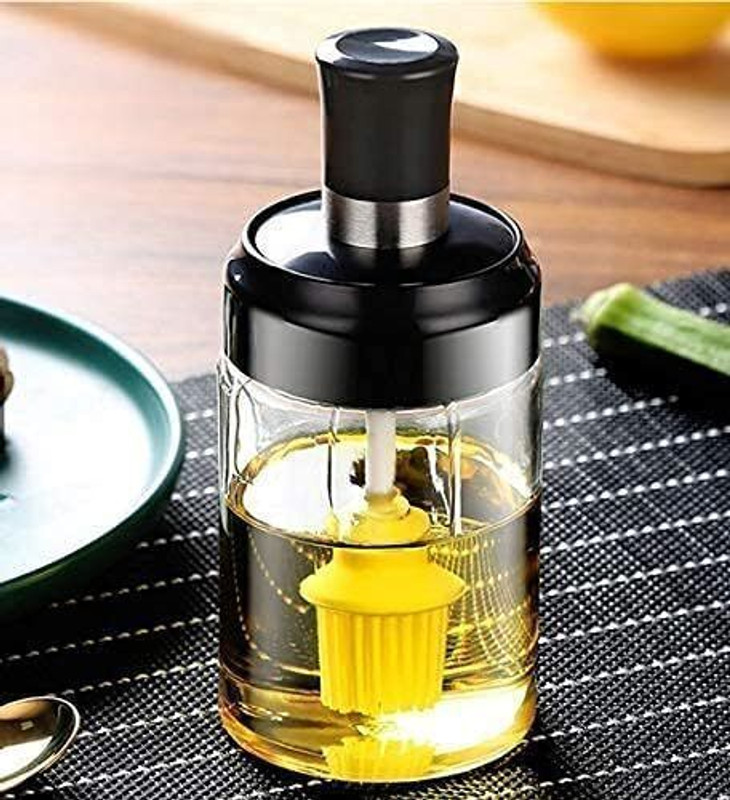 HELOVIA oil bottle with Brush for Ghee, Butter, Oil Jar plastic Round Pastry Brush(Pack of 1)