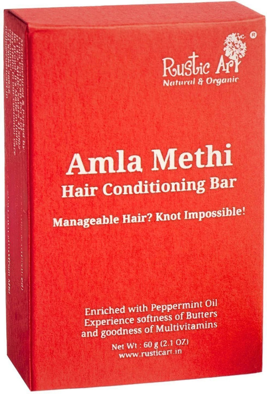 RUSTIC ART Natural & Organic Amla Methi Hair Conditioning Bar Detangle Hair For Soft &Silky(60 g)