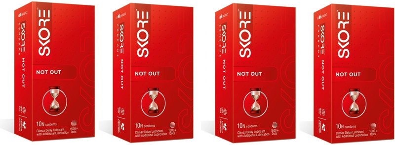 SKORE Not Out 10 With Blues 10 with Extra Lubrication Not Out Condom (10s x 2) Condom(Set of 2, 20 Sheets)