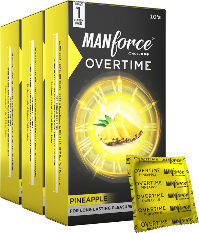 MANFORCE Overtime Orange & Pineapple 3in1 (Ribbed, Contour, Dotted) Condoms - 10s (Pack of 2) Condom(Set of 2, 20 Sheets)