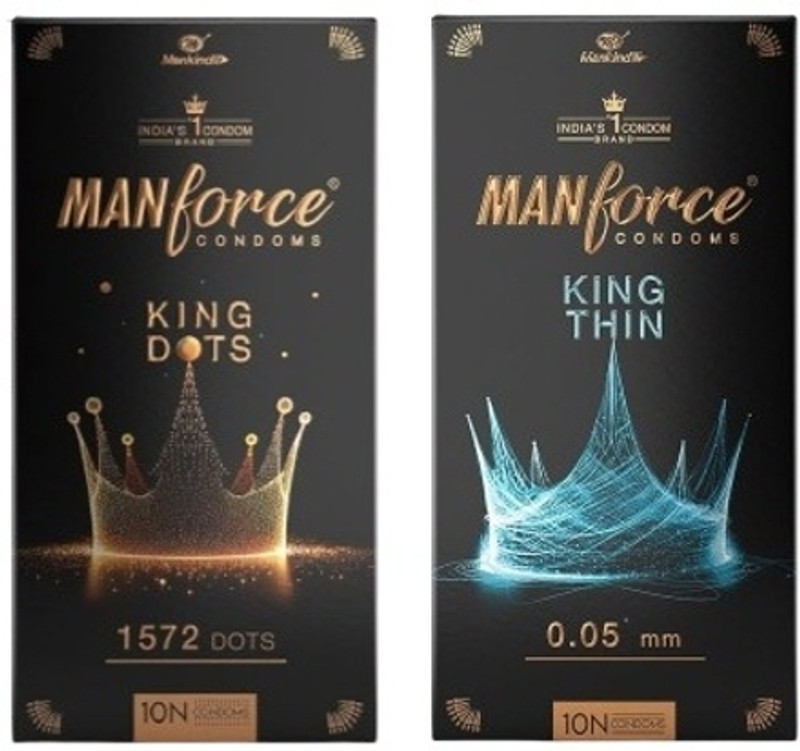 MANFORCE King Dots Extra Dotted Unflavored Condoms, 10 Pieces x Pack of 2 Condom(Set of 2, 20 Sheets)