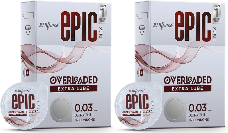 MANFORCE Epic ThinX Overloaded | Ultra Thin Extra Lube Condoms | 3 Sheets Each, Pack of 2 Condom(Set of 2, 6 Sheets)