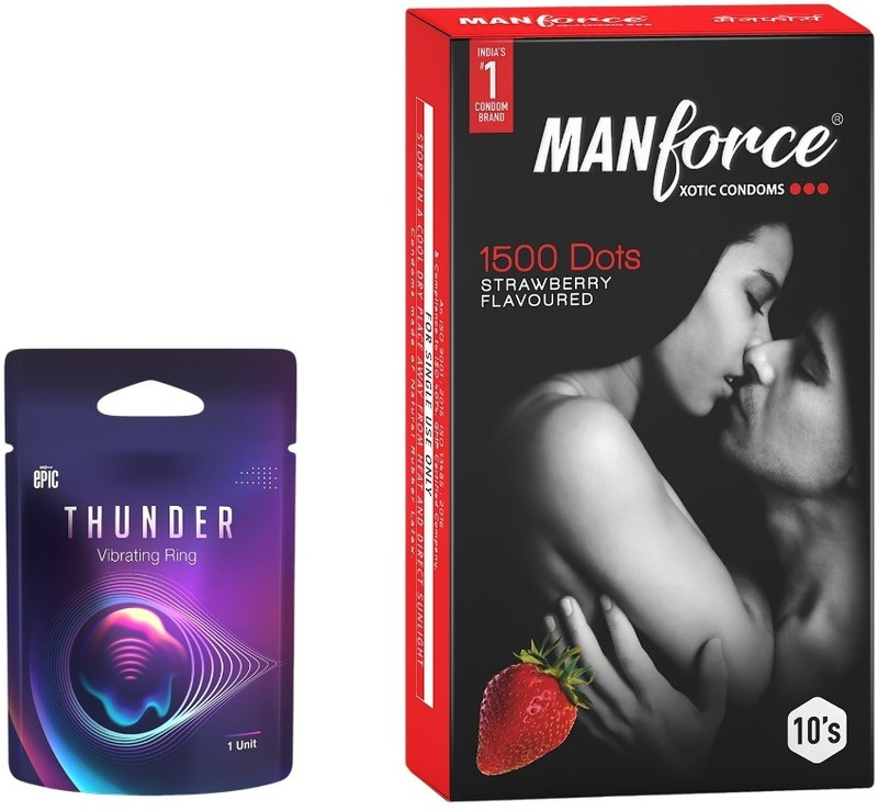 MANFORCE Epic Thunder Vibe Ring for Men & Women with Xotic Strawberry 10s Condom(10 Sheets)