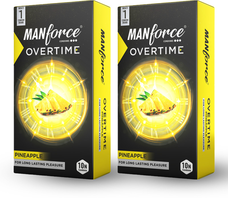 MANFORCE Overtime Orange & Pineapple 3in1 (Ribbed, Contour, Dotted) Condoms - 10s (Pack of 2) Condom(Set of 2, 20 Sheets)