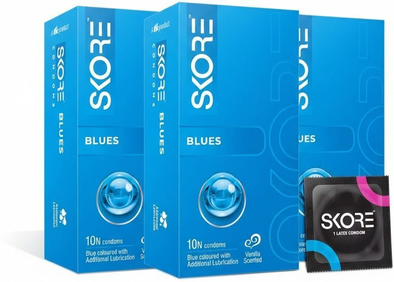 SKORE Blues Coloured Monthly Combo Condom(Set of 3, 30 Sheets)