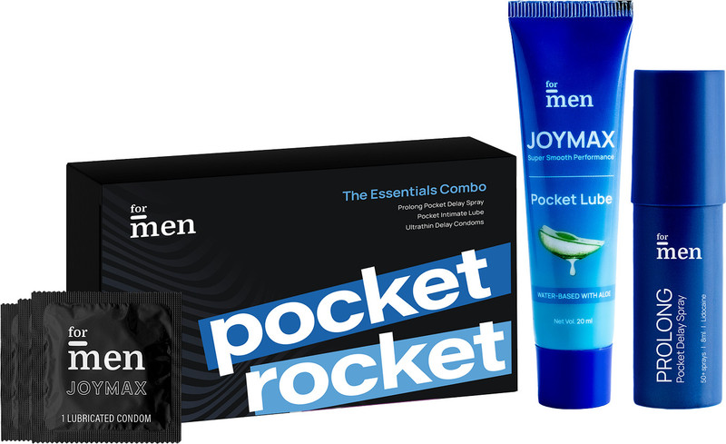 Formen Pocket Rocket kit | Delay spray & Aloe Lubricant with Ultra thin Delay Condom(3 Sheets)