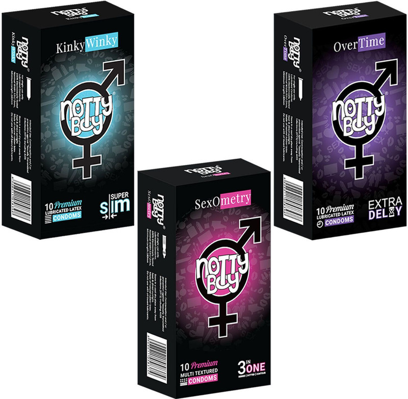 NottyBoy Combo Pack - Extra Time, Dots and Ribs, Snug Fit, Very Thin Condom(Set of 3, 30 Sheets)