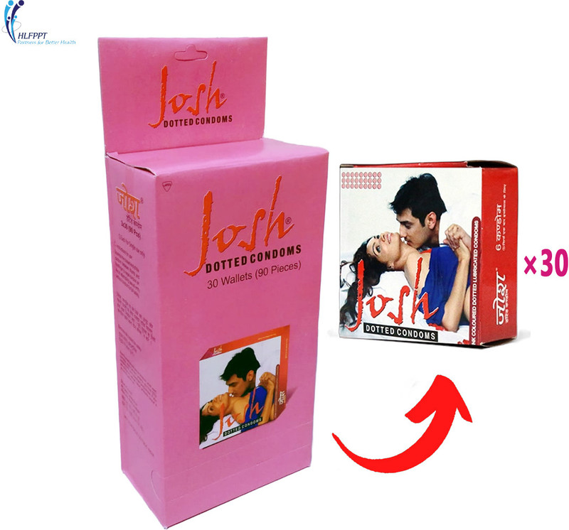 Josh Pink Coloured Lubricated Dotted For Safe Intercourse Men Condom(Set of 30, 90 Sheets)