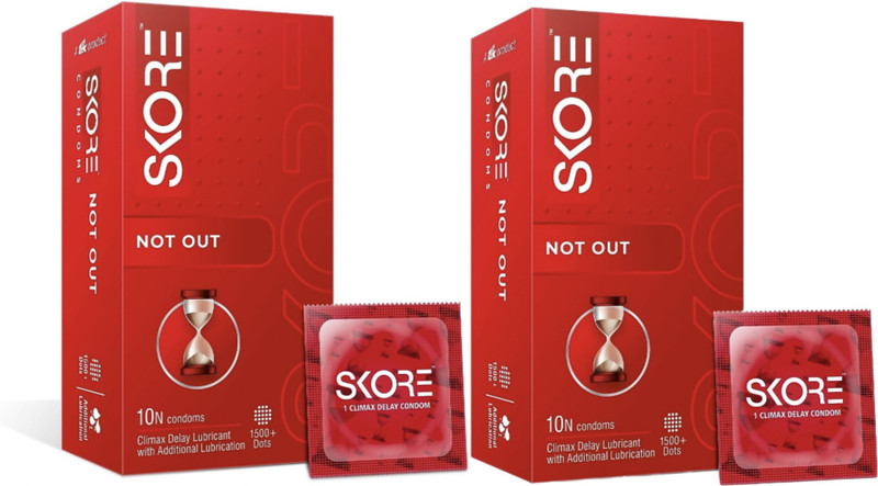 SKORE Not Out Condom | Climax Delay | Long Lasting | 1500+ dotted Condom(20 Sheets)
