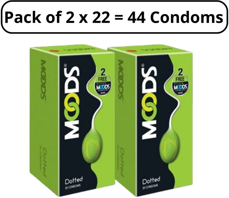 MOODS Dotted Condoms 20+2 Free | Textured Dots for Extra Pleasure | Pack of 44 Men Condom(Set of 2, 44 Sheets)
