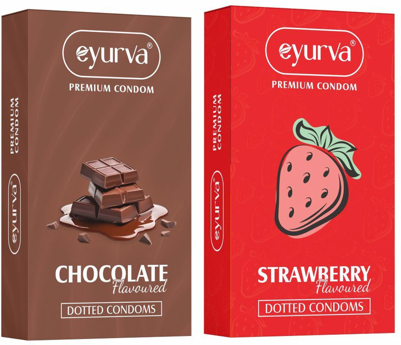 eyurva dotted condoms combo | chocolate condoms + strawberry condoms pack Condom(Set of 2, 20 Sheets)