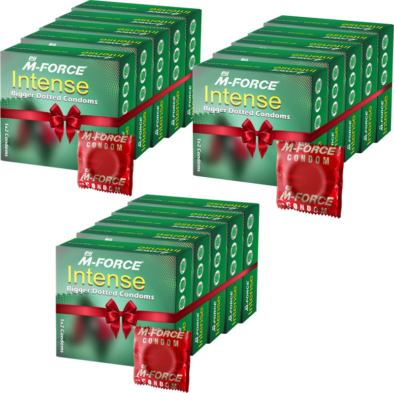 M-Force Intense Paan Flavored | Bigger Dotted Condom(Set of 16, 32 Sheets)