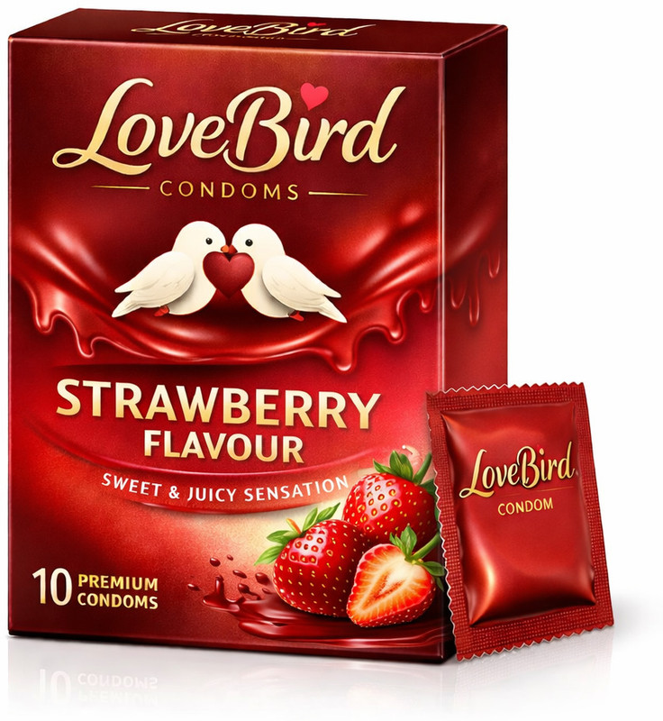 LOVEBIRDCONDOM STRAWBERRY+VENILA+MINT FLOVOURED | CLIMAX DELAY Condom(10 Sheets)
