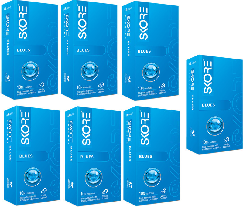 SKORE Blues Coloured with Extra Lubrication & Vanilla Scented (10s x 2 = 20 Condoms) Condom(Set of 2, 20 Sheets)