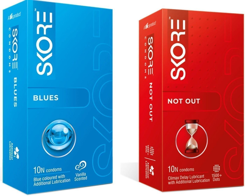 SKORE Not Out 10 With Blues 10 with Extra Lubrication Not Out Condom (10s x 2) Condom(Set of 2, 20 Sheets)