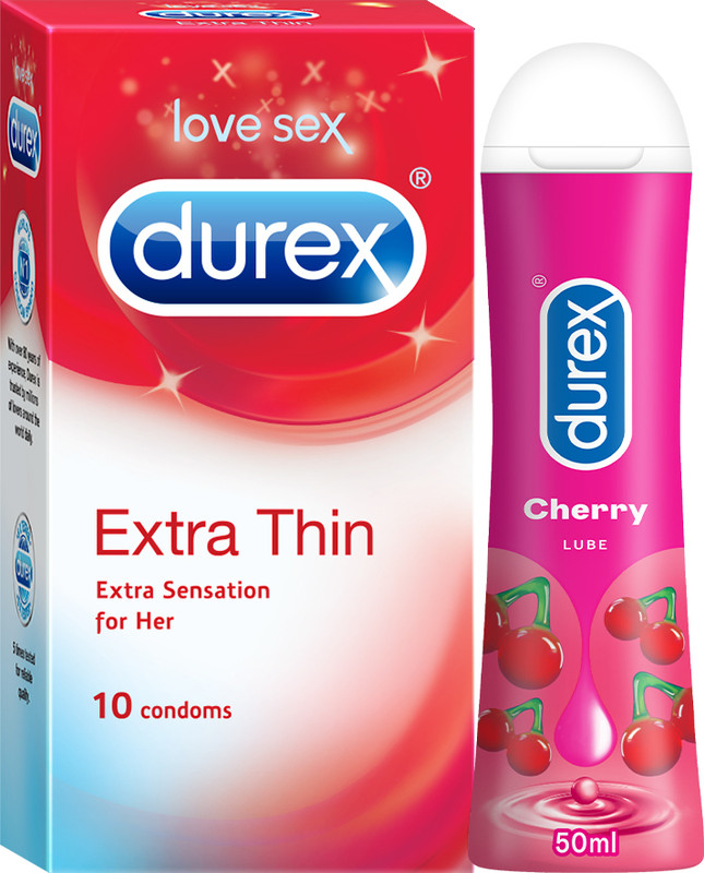 DUREX Extra Thin Condom 10s and Lube - Strawberry Flavoured Lubricant(Pack of 1 For Men)