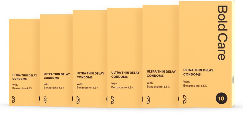 Bold Care Ultra Thin Climax Delay Lubricated - Natural Latex Condom(Set of 6, 60 Sheets)