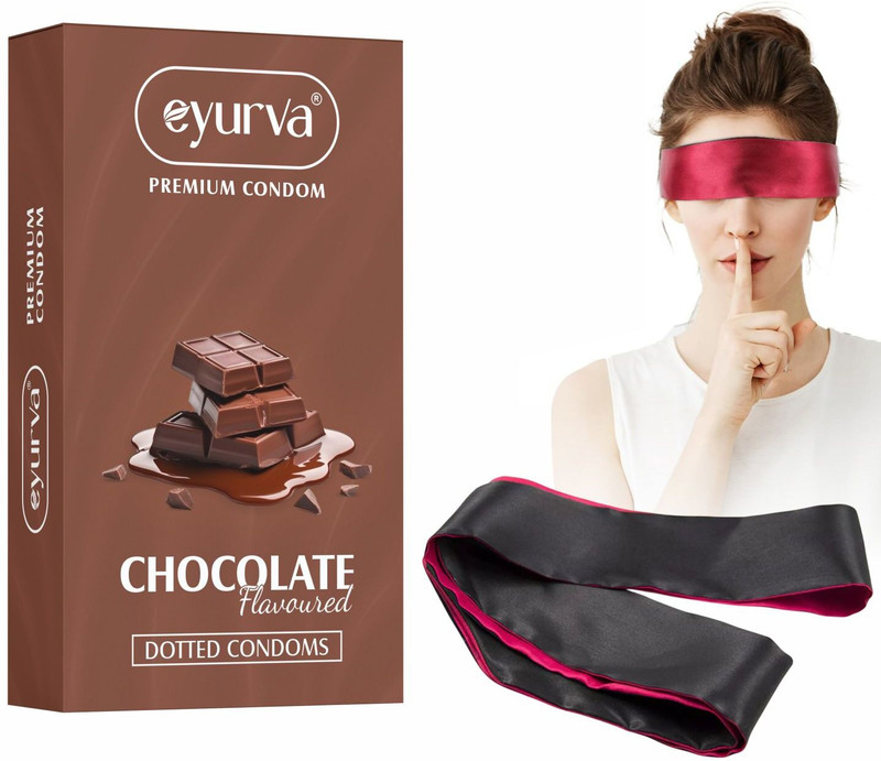 eyurva chocolate flavored condom with soft satin blindfold combo for couple Condom(10 Sheets)