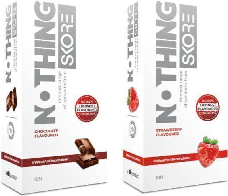 SKORE NOTHING–Thinnest CHOCOLATE AND STRAWBERRY FLAVORED condoms – 2 Packet(20 pieces) Condom(Set of 2, 20 Sheets)