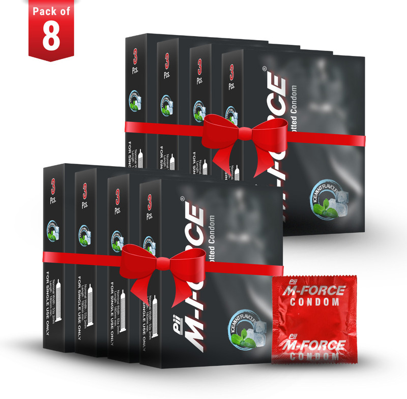 M-Force Condom for Men | Ice Mint Flavour | Combo Pack Condom(Set of 8, 24 Sheets)