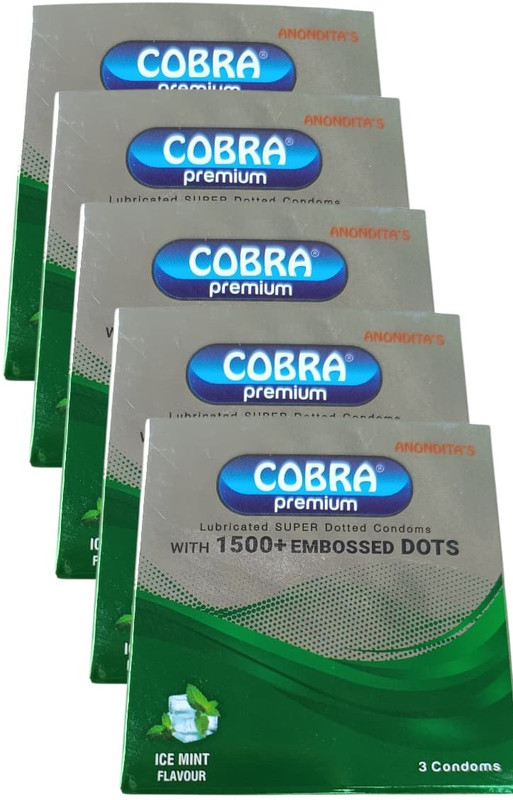COBRA Premium Super Dotted Lubricated Condoms with Ice Mint flavor. Condom(Set of 5, 15 Sheets)