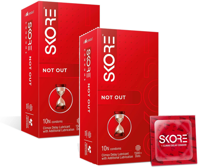 SKORE Not out Climax Delay Long Lasting Condom | 10 Pieces | Pack of 2 Condom(Set of 2, 20 Sheets)