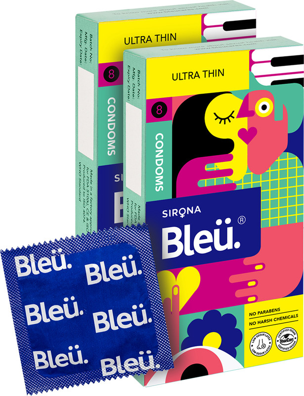 Bleu Super Ultra Thin Condoms for men, Vegan Highest Grade Latex for Sensitive Skin Condom(Set of 2, 16 Sheets)
