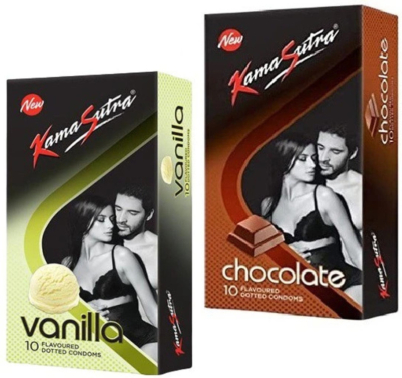Kamasutra men condom with two flavor vanilla and chocolate condom for men condum ks condom dotted condom for men Condom(Set of 2, 20 Sheets)