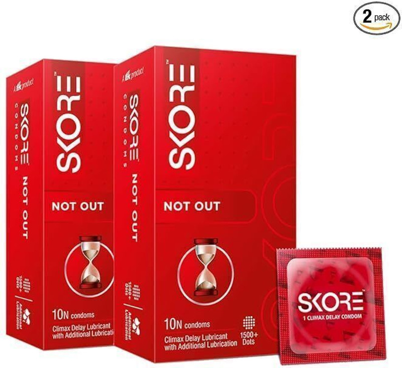 SKORE Condom Notout Climax Delay Condom(Set of 4, 40 Sheets)