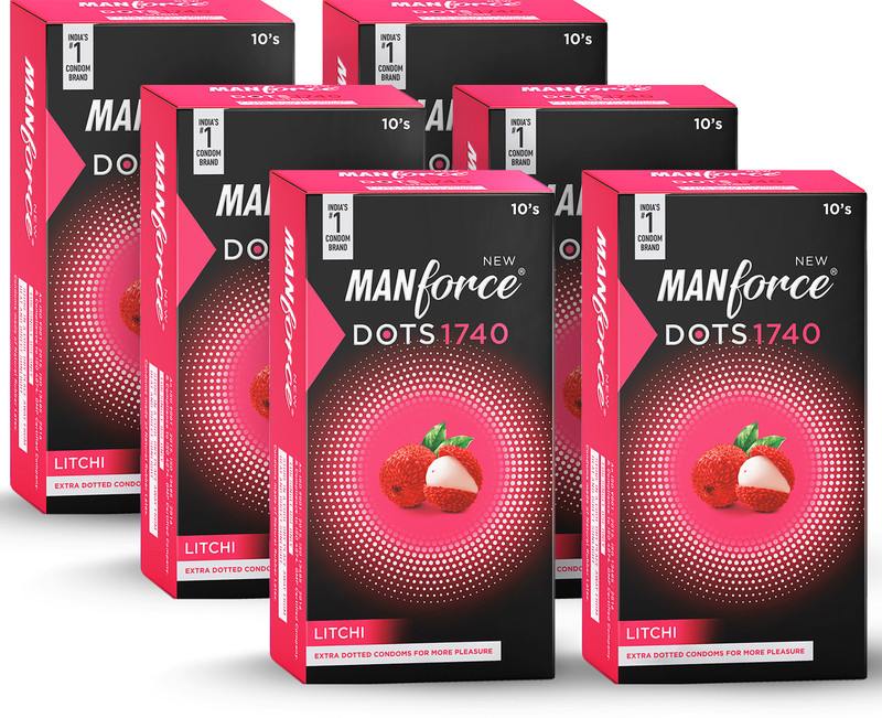 MANFORCE Extra Dotteds, Litchi Flavoured Condom(Set of 6, 60 Sheets)