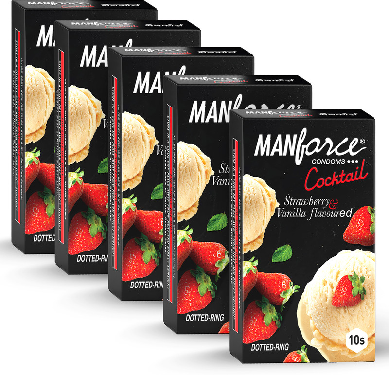 MANFORCE Strawberry and Venilla Flavour Condom(Set of 5, 50 Sheets)