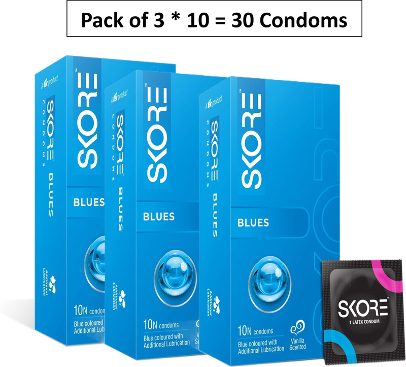 SKORE Blues | Extra Lubrication & Vanilla Scented Condom(Set of 2, 30 Sheets)