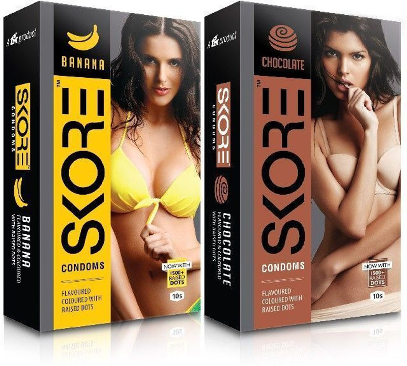 SKORE Dotted ( Banana, Shades ) Condom(Set of 2, 20 Sheets)