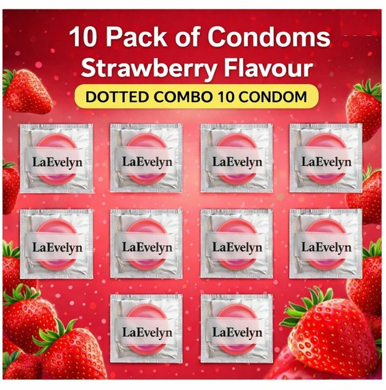 LA’Evelyn Strawberry Flavoured Dotted Condoms Condom(10 Sheets)