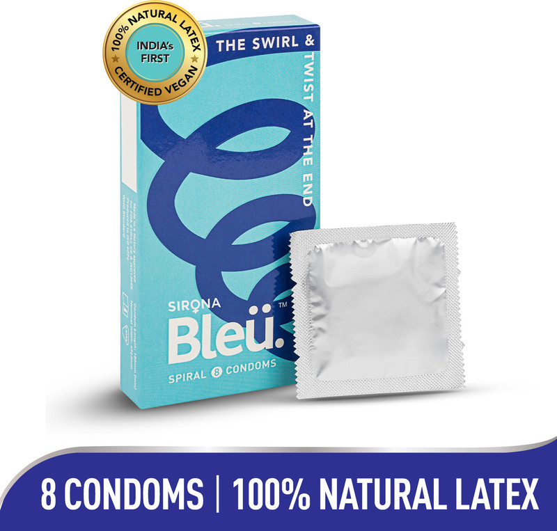 Bleu Spiral Condoms for Men, Unique Shaped Head for Enhanced Stimulation & Experience Condom(8 Sheets)
