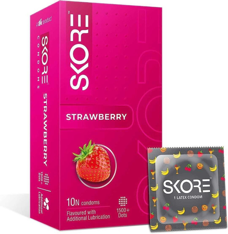 SKORE Condom Strawberry Flavoured Condom(Set of 4, 40 Sheets)