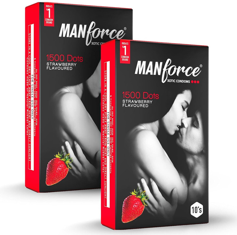 MANKIND 1500 Dots Xotic Strawberry Flavour Condom(Set of 3, 10 Sheets)
