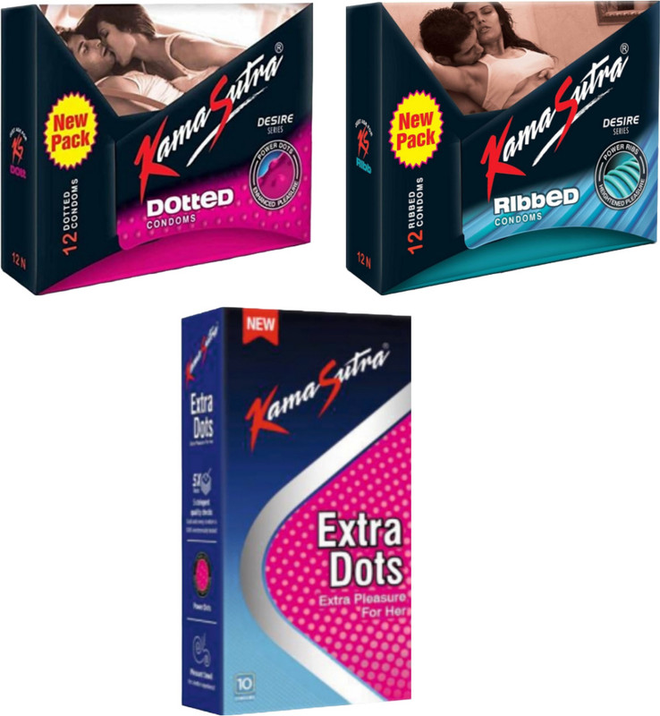 Kamasutra Extra Dots | Dotted | Ribbed Condom(Set of 3, 34 Sheets)