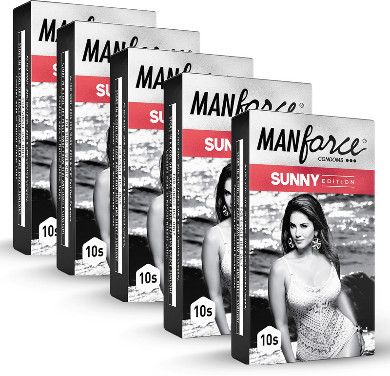 MANFORCE Ribbed & Dotted Sunny Edition Condoms ,10 x Pack of 5 Condom(Set of 5, 50 Sheets)