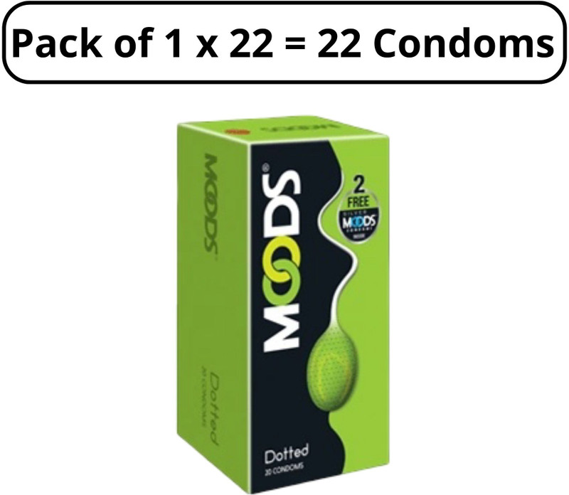 MOODS Dotted Condoms 20+2 Free | Textured Dots for Extra Pleasure | Pack of 22 Men Condom(22 Sheets)