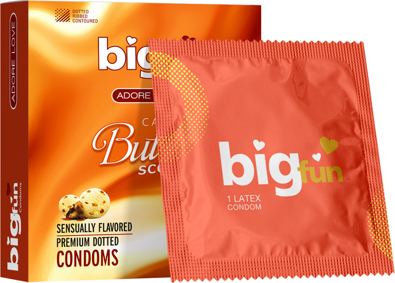 BIGFUN Caramel Butterscotch Condoms | Ribbed, Dotted for Intense Pleasure & Protection Condom(3 Sheets)